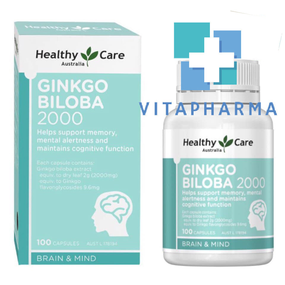 Viên Uống Hoạt Huyết Dưỡng Não, Bổ Não Ginkgo Biloba 2000mg Healthy Care 100v - Úc