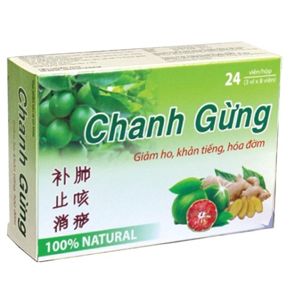 Viên ngậm Chanh Gừng Hỗ Trợ Bổ Phế Giảm Ho, Long Đờm Hộp 3 vỉ x 8 viên.